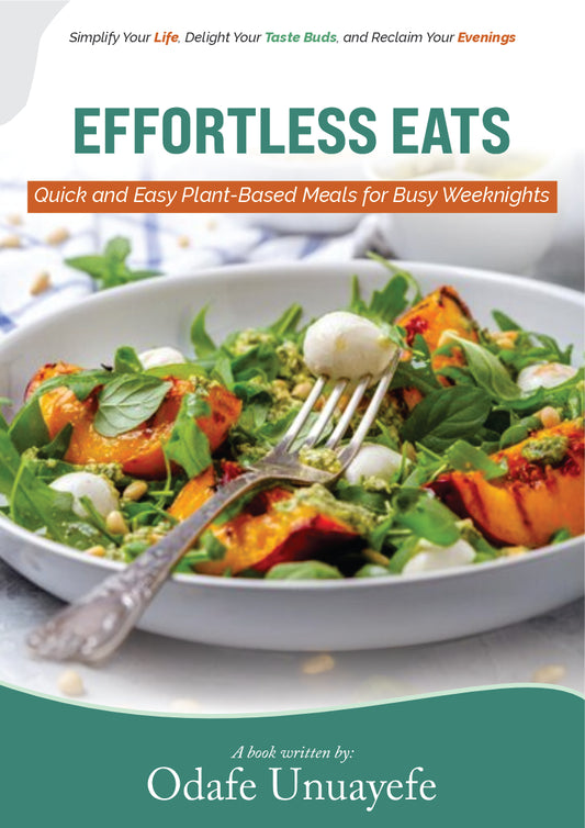 Effortless Eats: A quick plant-based recipe guide designed for busy professionals to simplify healthy eating, boost energy, and improve productivity. Featuring 50+ easy-to-follow recipes for breakfast, lunch, and dinner. Download now to start your healthy eating journey!